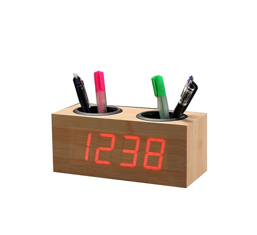 Деревянные, светодиодные часы с подставками для ручек- фото 1