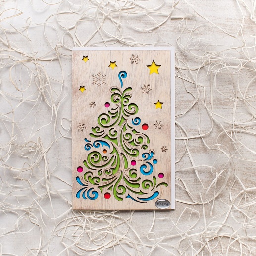 Деревянная открытка Happy New Year- фото 1