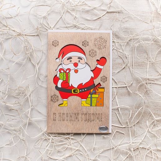 Деревянная открытка Happy New Year- фото 1