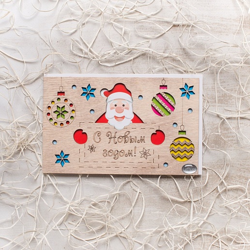 Деревянная открытка Happy New Year- фото 1