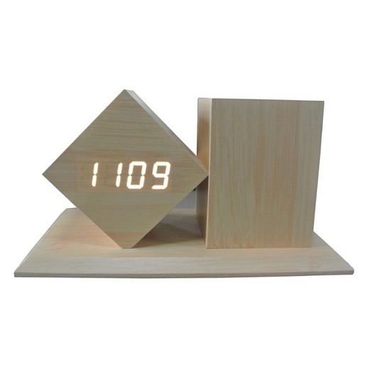 Бамбуковые светодиодные часы - будильник- фото 1