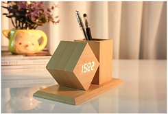 Бамбуковые светодиодные часы - будильник - фото 2