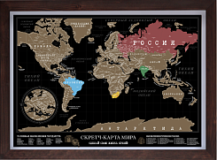 Скретч-карта мира Dark Edition в деревянной раме - фото 2