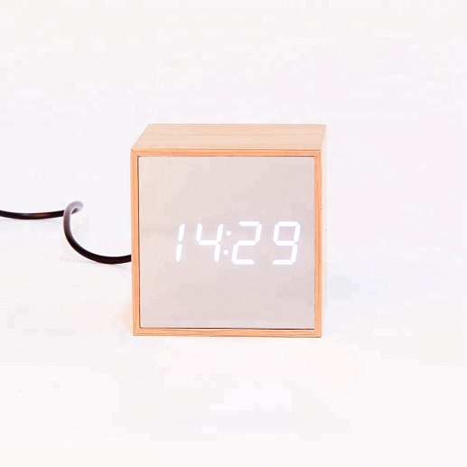 Деревянные светодиодные часы - будильник с зеркалом- фото 1