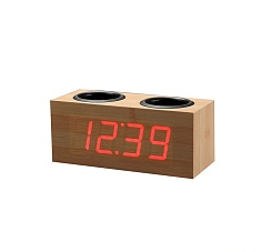 Деревянные, светодиодные часы с подставками для ручек - фото 2