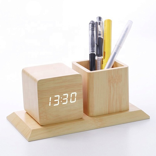 Деревянные LED часы-будильник- фото 1